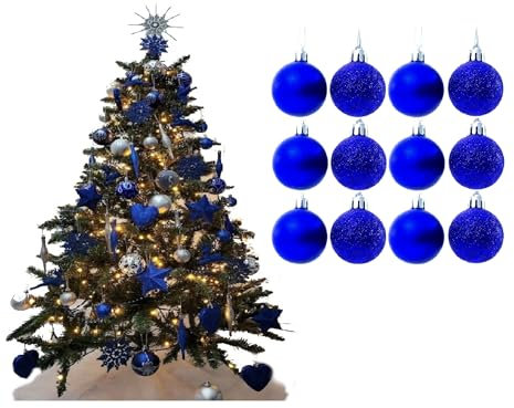 Simply Products Christmas Tree Decoration Baubles 3.8cm - Great Christmas Tree Hanging Ball Decorations, Matte & Glitter Baubles Pack of 12-3.8cm (Royal Blue Matte & Glitter)