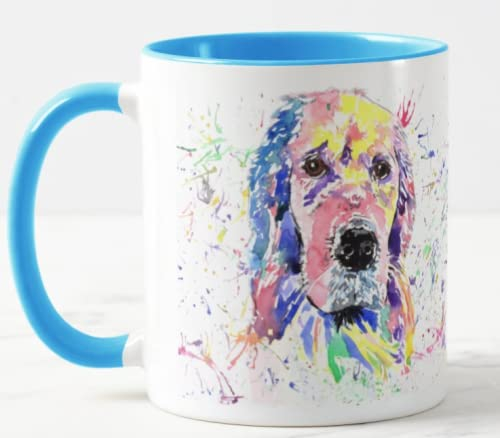 Vixar Golden Retriever Dog Pet Watercolour Rainbow Art Coloured Mug Cup Gift Birthday Work Office Christmas Tea Coffee (L Blue)