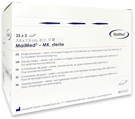 Sterile Kompressen 7,5x7,5 cm – 75 Stück Mullkompressen 8-lagig, fusselfrei – Mulltupfer steril & Wundauflagen nicht haftend für Verband & Pflege