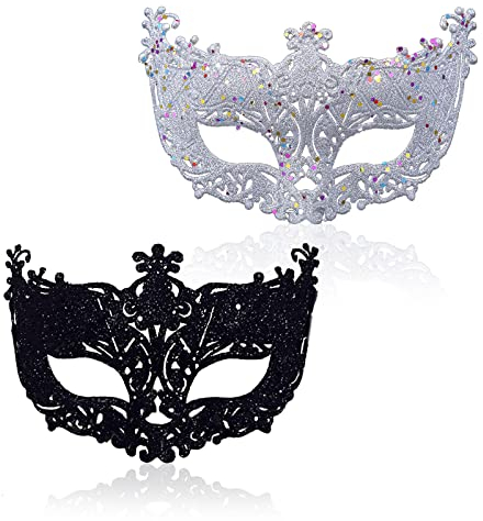 TSHAOUN 2-teilige Maskerademaske, schwarze filigrane und silberne filigrane Party ausgefallene Weihnachtsmasken für den Maskenball
