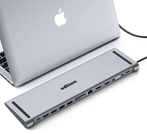 USB C Docking Station, oditton USB C Hub 13 IN 1 Triple Display Laptop Adapter with 2 HDMI, VGA, 100W PD Port, 4 USB A Ports, USB C Port, Gigabit Ethernet, 3.5mm Jack, SD/TF for Laptop