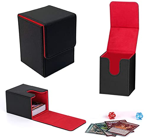 Yearninglife Flip Deck Case, Magnetic Sideflip Box + Deck Divider 100- PU Cards Box Für Trading Cards Sammeln und Tauschen (Schwarz und Rot)