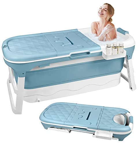 YRHome Faltbare Badewanne Wanne Erwachsene XXL, 148 x 60 x 53 cm Tragbare Klappbadewanne Foldable Bathtub Klappbare mobile Badewanne mit Abdeckung, Kissen, Massagerollen für kleine Badezimmer, Dusche