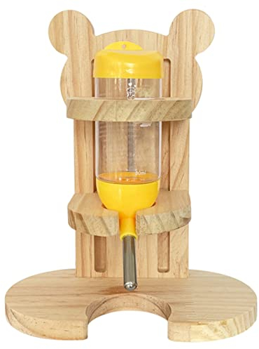 FIYSON Hamster Trinkflasche Set, Einstellbar Holz Hamster Wasserspender Ständer Meerschweinchen Nippeltränke mit Basis inkl. Tränke aus Holz Nager (Ohne Becken)