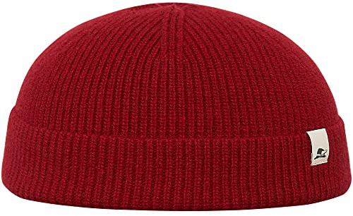 Sterkowski Duke Strickmütze | Merinowolle und Recyceltem Kaschmir Beanie für Herren und Frauen | Rippenrand Stil Wintermütze Herren Beanie Mütze Herren Fisherman Beanie 54-62 cm Rot