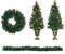 HOMCOM 4-teiliges Set Weihnachtsschmuck Haustür Deko Weihnachtsdekoration-Set mit LED-Beleuchtung inkl. 2 Weihnachtsbäume, 1 Weihnachtskranz, 1 Weihnachtsgirlande