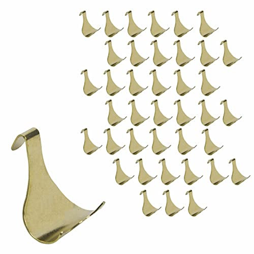 SUL Brass Plated Moulding Hook Picture Rail Hooks Hangers, Picture Moulding Rail Frame Hook Hangers for Art Exhibition Gallery Picture Billboards Hanging Clothes Keys Holder – Brass (40 PK)
