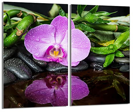 Herdabdeckplatten 2 Teilig 2x30x52 cm Ceranfeldabdeckung Küche Elektroherd Induktion Herdschutz Spritzschutz Glasplatte Schneidebrett, Orchidee Violett