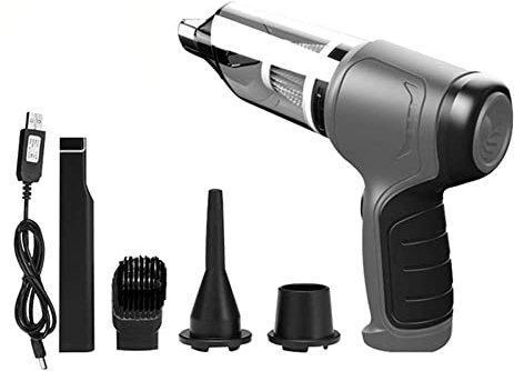 Handheld Mini Vacuum Cleaner, 3 in 1 9000PA Strong Suction Car Hoover, USB Cordless Vacuum With 4 Spouts, Compressed Air Duster,Keyboard Vacuum Cleaner for Car and Office (Grey)