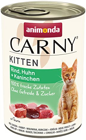 animonda Carny Katzen Nassfutter Kitten Rind + Huhn + Kaninchen (12 x 400g), Kitten getreidefreies Katzennassfutter ohne Zucker für wachsende Kätzchen bis 1 Jahr, mit frischen Zutaten