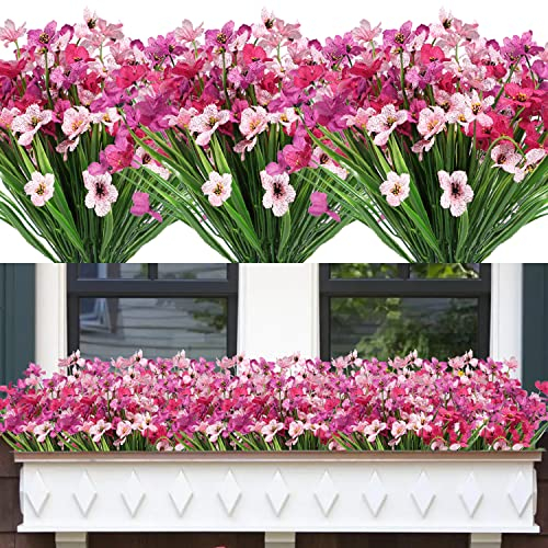 Famibay 12 Flores Artificiales para Exteriores, Plantas Falsas de plástico Resistentes a los Rayos UV, Flores Artificiales a Granel para Interiores y Exteriores, macetas Colgantes de jardín, Caja