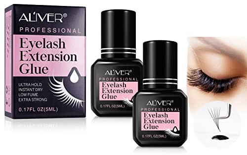 Colle à faux cils ultra - forte, pack de 2 extensions de cils, professionnel personnel Colle à cils adhésive et étanche colle à cils séchage rapide - 2 x 5ml