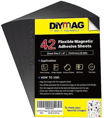 DIYMAG Selbstklebende Magnetbögen, 10,2 x 15,2 cm, 42 Packungen, flexible Magnetblätter mit Klebstoff für Bastelarbeiten, Fotos und Stanzformen, einfach abziehen und aufkleben, leicht in jede