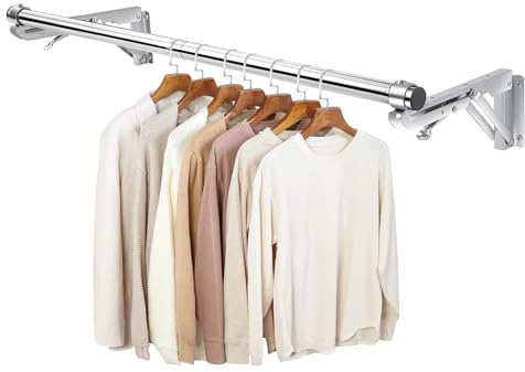 TBMLC Portant à vêtements mural pliable - Tringle de 76,2 cm de long et 2 bases épaisses en acier inoxydable - Multifonction - Pour économiser de l'espace - Séchoir à vêtements - Amovible - Étagère