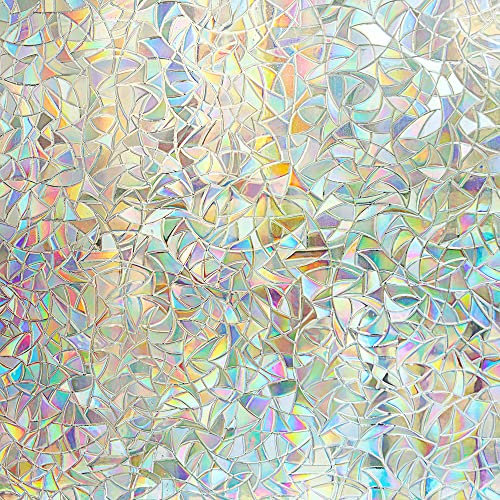TYSIFUMU 3D Regenbogen-Fensterfolie, Sichtschutz, dekorativer Fensteraufkleber für Glas, nicht klebend, statisch, abnehmbare Vinyl-Fensterfolie, Regenbogen-Effekt, Anti-UV für Zuhause (43 x 400 cm)