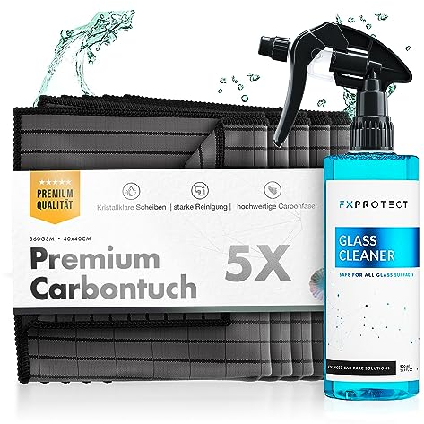 Chemicalworkz® Scheiben Bundle - Premium Carbontücher (5er Set) + Glasreiniger Auto - Für kristallklare Autoscheiben ohne Streifen & Schlieren - Carbon Mikrofasertücher Auto Glastuch Glas Reiniger