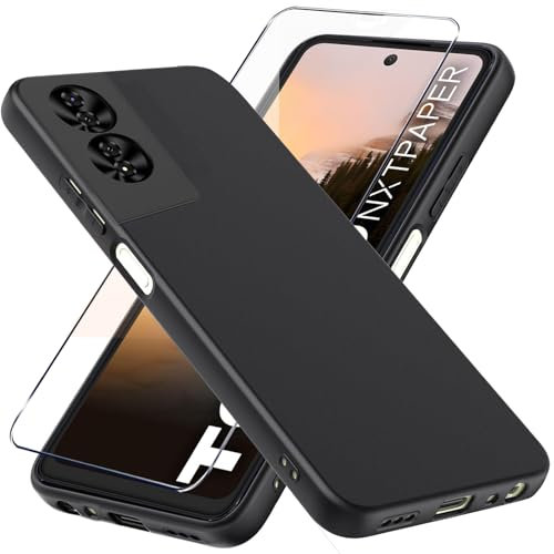 LYJERRY Mobile Phone Case Black Case Shockproof for TCL 40 NxtPaper 4G, 1 Piece Case with 1 x Tempered Glass, Protective Bumper Cover Case Silicone for TCL 40 NxtPaper 4G Screen Protector