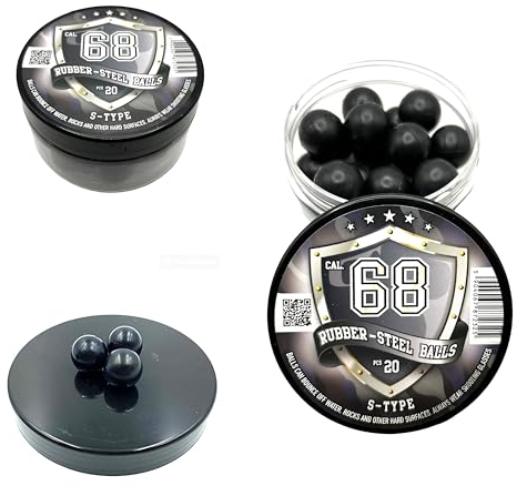 20 x S-Type Rubber Steel Balls in .68 Cal. Hochwertige Hartgummi-Stahlbälle Paintballs Reballs für Training Selbst- und Heimverteidigung Pistolen im 68 Kaliber