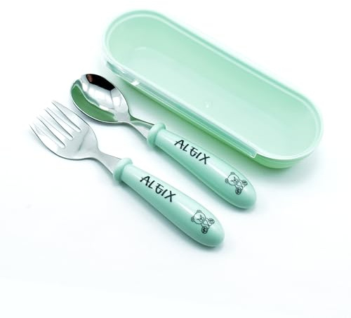 Cubiertos Infantiles Personalizados con estuche (VERDE, 1 Juego)