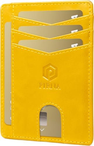 Porte-Cartes de Crédit pour Homme en Cuir Ciré | Portefeuille Slim Fin | Protection RFID | Élégant et Minimaliste Jaune
