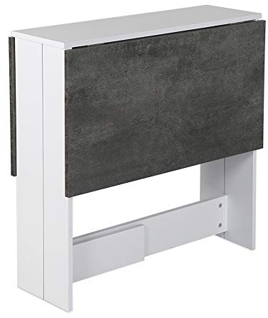 HUOLE Mobiler Klapptisch, Klappbarer Esstisch Geeignet für kleine Räume mit 1 Schublade und 2 Ablagen für Esszimmer und Küche, 103 * 76 * 73,4cm (weiß + Beton)