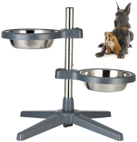Little Bean® Dog Elevated Food Bowl Holder Set Raised Dog Bowls Adjustable Height Pet Double Feeder 2X2L Stainless Steel Bowls (Large)