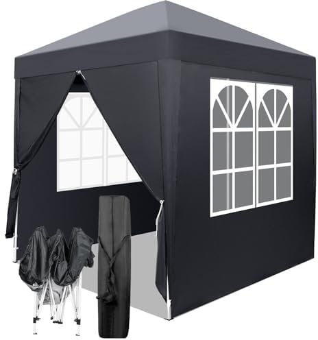 Bonnlo Pop Up Gazebo with Sides 2m x 2m, Easy Setup Instant Outdoor Canopy, Folding Garden Gazebo, Party Tent Grey