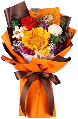 Jtoder Real Flowers for Delivery Prime, Natural Preserved Long Lasting Sunflower Bouquet for Mom Wife Girlfriend on Mothers Day Valentines Day Christmas Anniversary Birthday