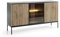 BETTSO - Sentino - Kommode mit Glas, Rillen - 154 cm breit - Schrank - Sideboard Wohnzimmer - Mehrzweckschrank - Lowboard - Fernseher Kommode - Anrichte - Schwarzgrau und Holzoptik Wotan-Eiche