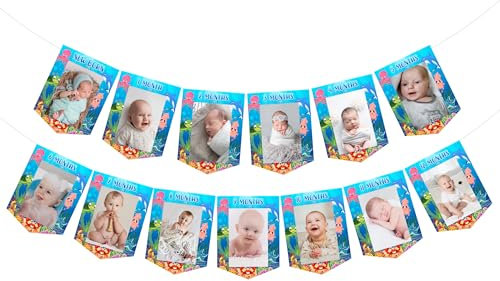 Sursurprise unter dem Meer erste Geburtstag Dekorationen, unter dem Meer 1. Geburtstag Foto Banner von Neugeborenen bis 12 Monate Ozean Meer Tier Meer Kreatur Party Supplies