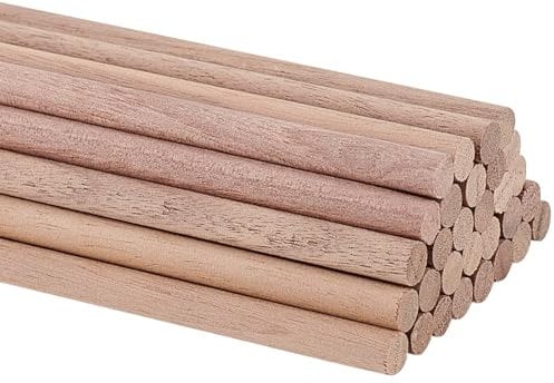 BENECREAT 30 barras de tacos de madera, 300 x 6 mm, barras redondas de madera de nogal, barra de madera marrón claro para manualidades o fabricación de muebles, accesorios de tienda de campaña