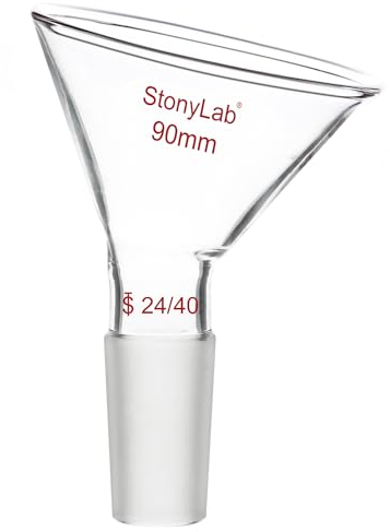stonylab Glass Oblique Funnel, 60 Offset Borosilicate Glass Powder Funnel Inclined Triangular Funnel with 24/40 Standard Joint for Laboratory Materials Supplementing, 90 mm