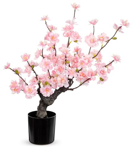 Briful Árbol bonsái artificial de cerezo de 16.5 pulgadas, flores de seda en maceta negra, plantas falsas de flor de melocotón de 42 cm, flores artificiales rosas para decoración del hogar, sala de