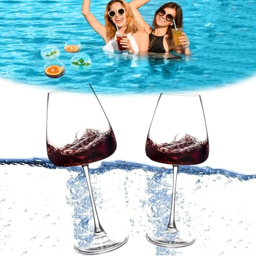 Fokayo Schwimmende Weingläser für den Pool, bruchsichere 18-Unzen-Weingläser am Pool, schwimmende Pool-Weingläser mit Stiel, schwimmender Becher mit Stiel, nur Handwäsche für Strand, Camping (2)