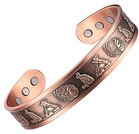 MagEnergy Kupferarmband Für Herren, Ultra-Stärke Magnetarmband mit 3500 Gauss-Magneten, 99,9% Reines Kupfer, Verstellbare Schmuck-Geschenkbox (Kupfer-Amerikanische Ureinwohner Muster)