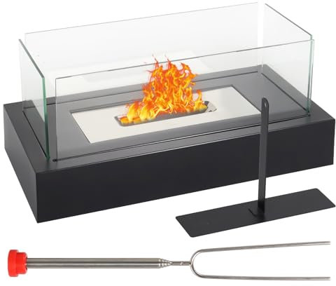 Tabletop Fireplace, Upgrades Rectangle Tabletop by Poweka Bio Ethanol Fireplace Outdoor Fire Pit Portable Fire Bowl Pot Fireplace Realistic Burning