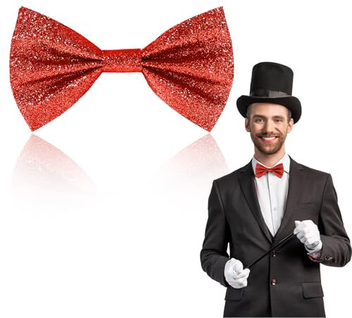 patinadrift Glitzer Fliege Herren Pailletten Fliegen für Männer Glitzer Accessoires Kostümzubehör Verstellbare Bow Tie für Hochzeit Karneval Fasching Halloween Motto Party Kostüme (Rot)