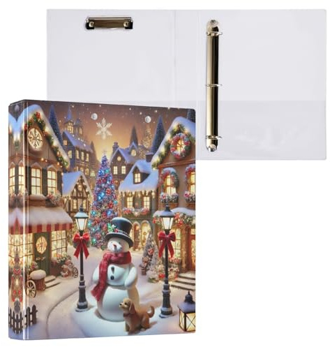 Ordner mit 3 Ringen, 3,8 cm, Weihnachtsnacht, Schneemann, drei Ringbücher, dekorativ, hält 200 Blatt, grundlegender Ordner-Organizer für Schulbedarf, 1 Packung