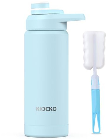 Kiocko botella agua acero inoxidable,1 litro, 800 ml, 600 ml, sin BPA, a prueba de fugas, botella agua gimnasio térmica para escuela, deportes, ciclismo, gimnasio, niños y niñas(Azul)