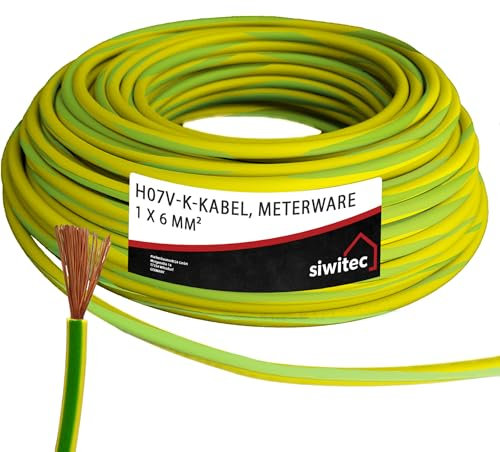 siwitec H07V-K Kabel 1 x 6 mm², Erdungskabel 6mm2, Erdungsleitung PVC feindrähtig, grün-gelb, Verdrahtungsleitung 450/750V, flexible Aderleitung, 3-100 m in der Auswahl - Ihre Länge: 5 m