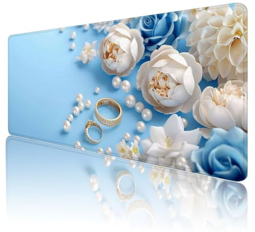 Tapis de Souris de Jeu XXL 700 x 300mm Tapis Souris Blanc Grand Tapis de Souris Gamer Bleu Antidérapant Étanche Tapis de Bureau Mousepad Haute précision et Vitesse pour Gamer, Ordinateur, Cadeau,d-15