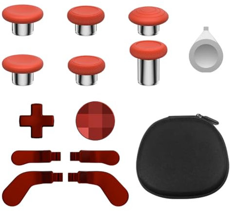Hzxkqmil Levette in Metallo per Xbox Elite Series 2 Controller, 13 in 1 Accessori Sostituzione di 6 Joystick 4 Pagaie Posteriori 2 D-Pads con 1 Strumento di Regolazione, Rosso + Rosso