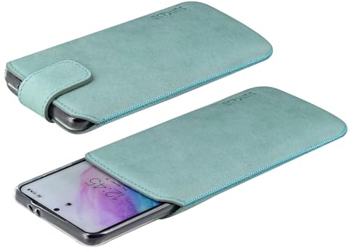 Suncase Ledertasche Etui kompatibel mit Samsung Galaxy A56 5G Hülle Innenmaße: 168 x 82 x 15 mm (geeignet für Dicke Bumper/Backcover Modellen) in antik türkis