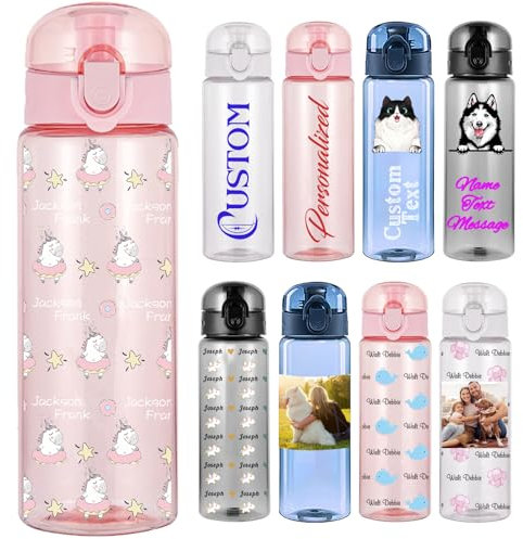 Bouteille d'Eau Personnalisée 780ml avec Photo et Prénom - Sur Mesure Bouteille en Plastique Transparente Reutilisable, Cadeau Sport/Fitness/Voyage pour Femme, Homme, Adulte - Style Imprimé Rose