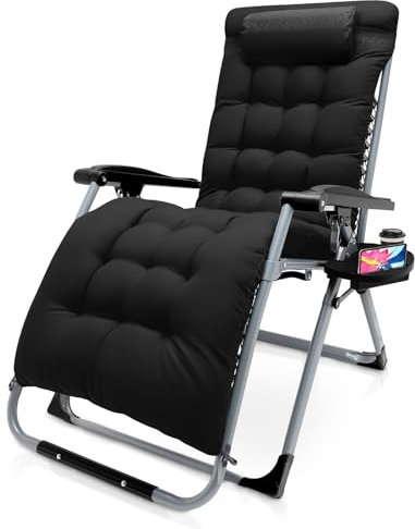Tumbona plegable para jardín, extragrande, 72 cm, plegable, para patio, jardín, piscina, con cojín de apoyo de 200 kg, color negro