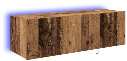 vidaXL TV Wall Cabinet with LED - Rustic Brown Finish, 100 x 35 x 31 cm, Engineered Wood - Living Room Entertainment Center with Storage