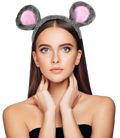 Ling & Bai Mouse Ears Headbands Halloween Plush Mouse Ear Hairband Fancy Animal Hair Hoop Costume for Cosplay, Birthday Patries
