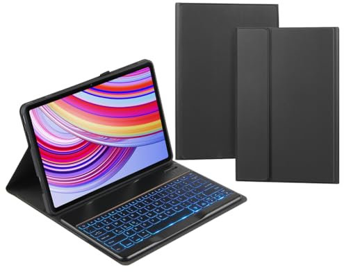 TSATAULE Custodia con Tastiera per Xiaomi Redmi Pad PRO 12.1 Pollici 2024, Retroilluminazione A 7 Colori, Tastiera Bluetooth Wireless Staccabile