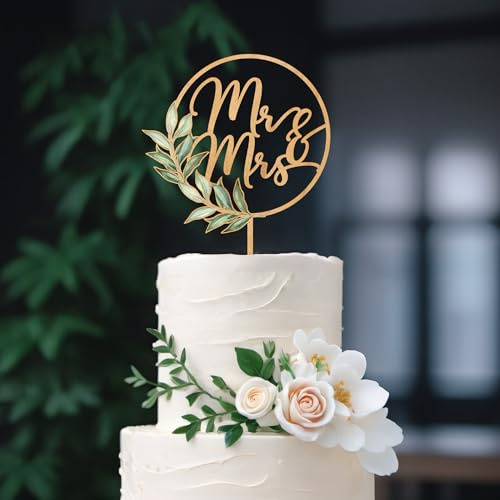 Party to Be Mr&Mrs Cake Topper Hochzeit mit Grüne Blätter Hochzeitstorte Deko in Holz