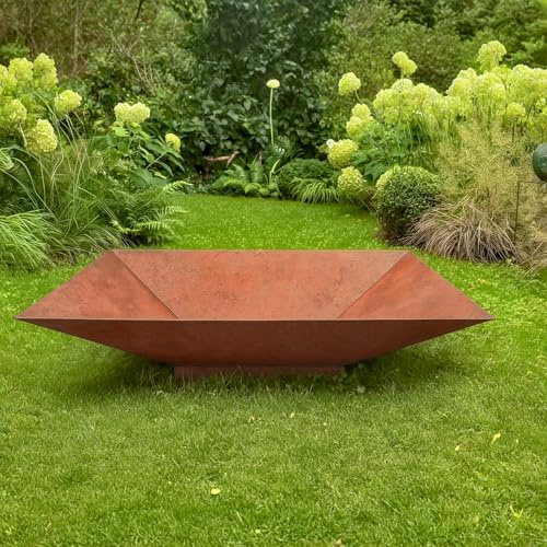 Braséro de Jardin Carré CORTEN 100cm | Vasque d'eau 2-en-1